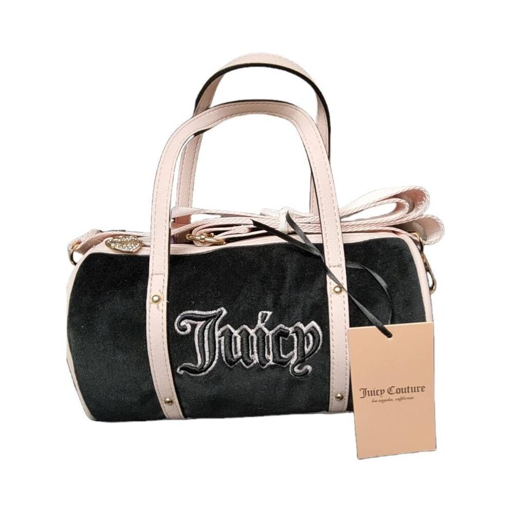 JUICY COUTURE Queen of Everything Mini Barrel Bag Purse Crossbody Black/Pink